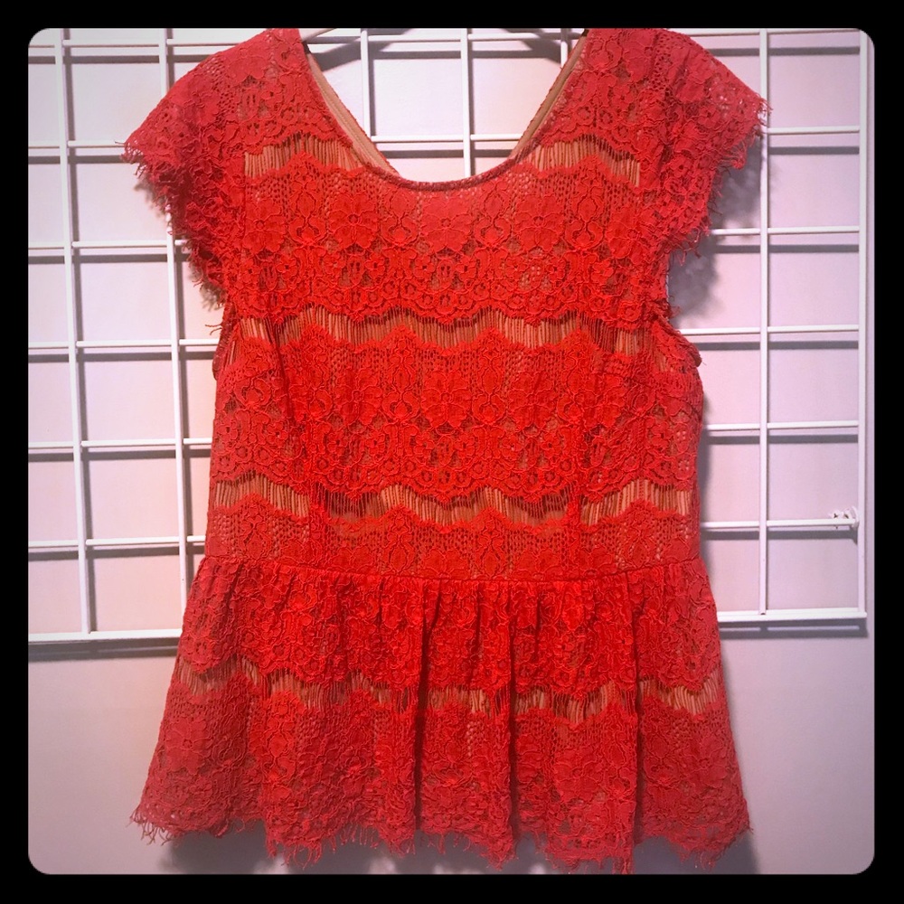 Anthropologie Maeve Lace Peplum Top